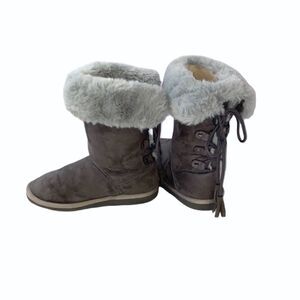 Rampage Girls Avani Grey Faux Fur Lace Back Boots